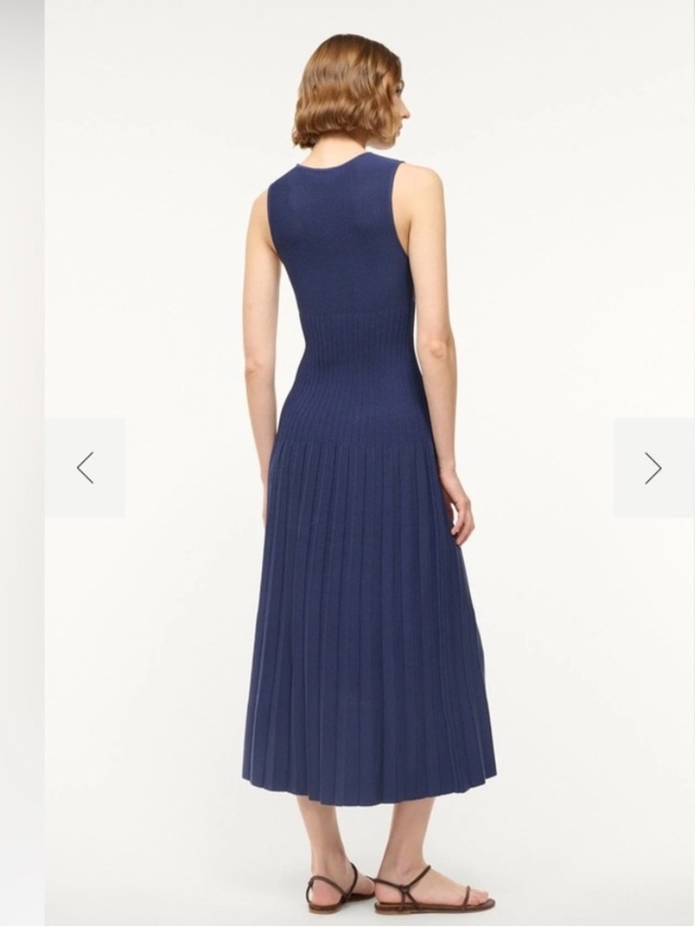 STAUD Elyse Knit Pleated Midi Dress Navy Blue Small - Picture 3 of 3